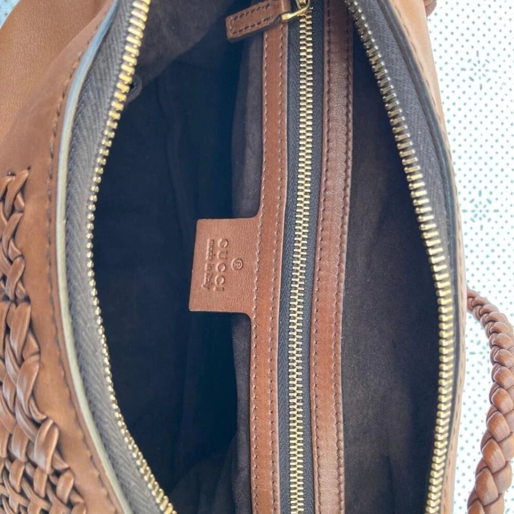 Gucci Bag Purse Handbag Brown Lambskin Leather Medium Shoulder Bag Made In Italy - Picture 11 of 12